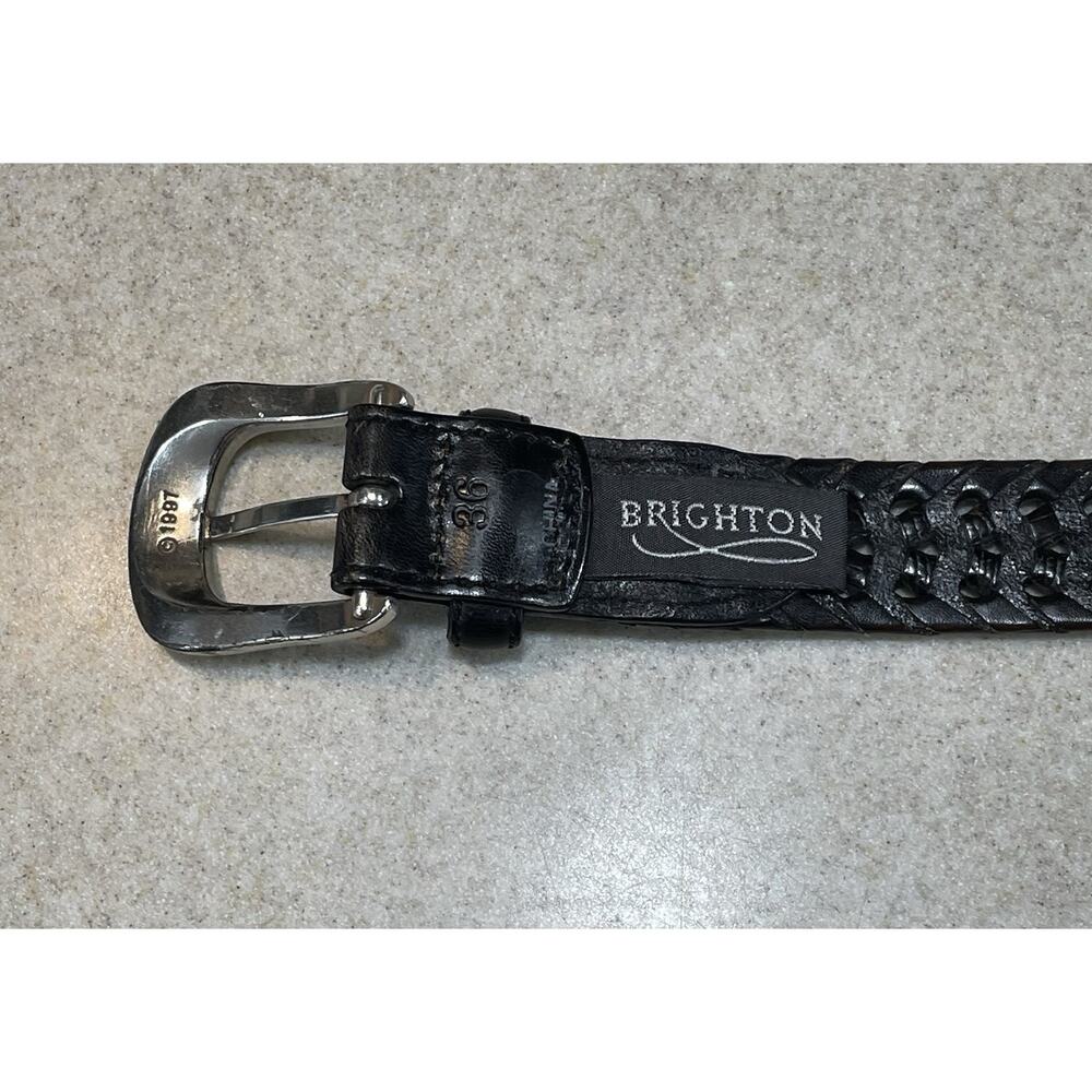 Vintage 1997 Brighton Braided Women’s Leather Belt Size 36 Black - Picture 3 of 7